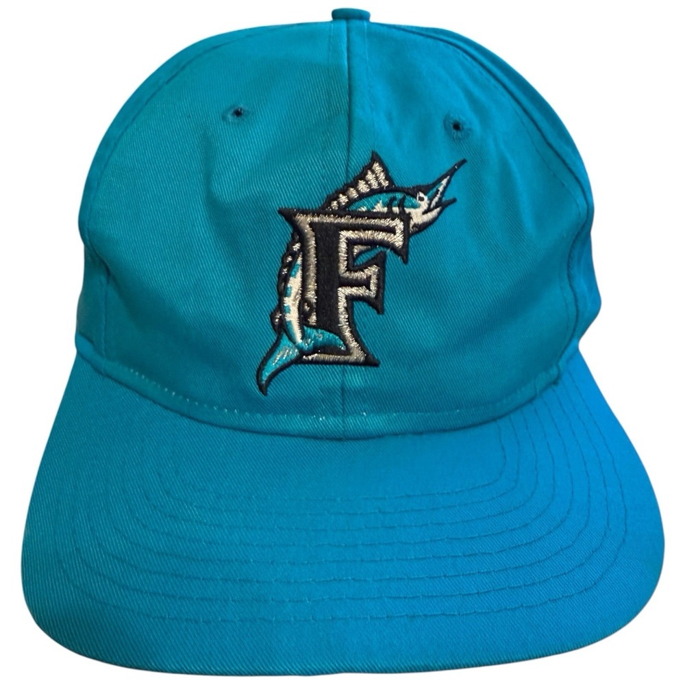 Vintage 1990's Florida Marlins MLB Logo 7 Competitor Teal Snapback Hat Cap Wool